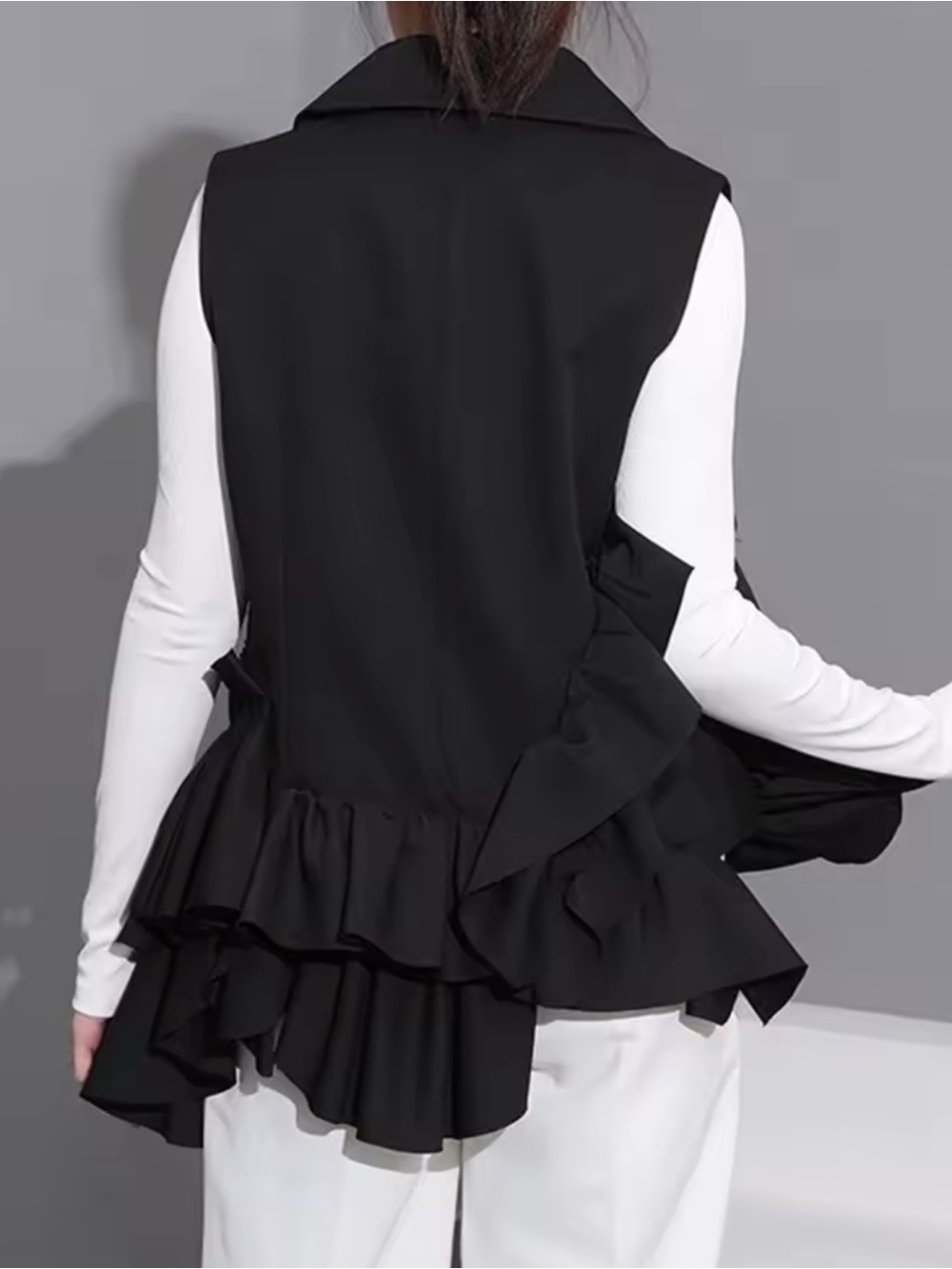 Black Ruffled Peplum Vest - Picture 3 of 3